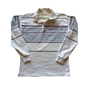 Vintage Thornton Bay USA Made White Blue Purple Striped Heavy Cotton L Rugby